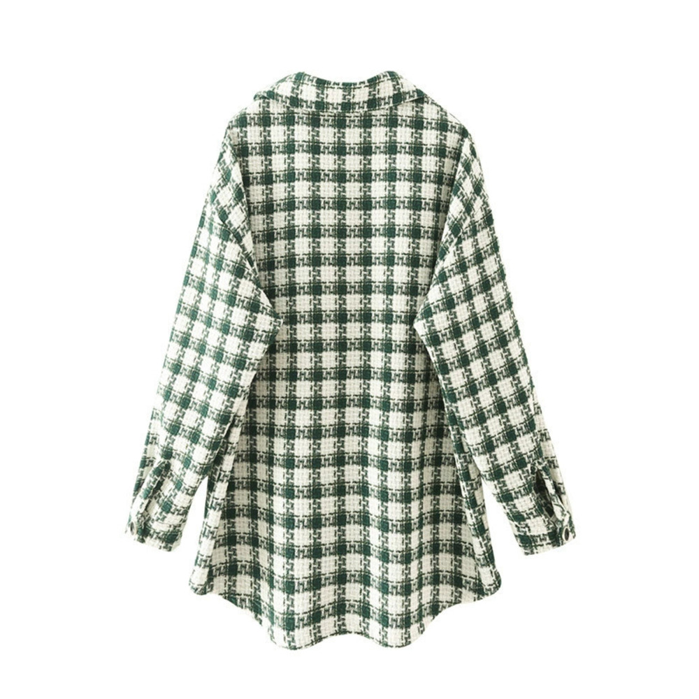 Spring Green Plaid Casual Shirt Jacket